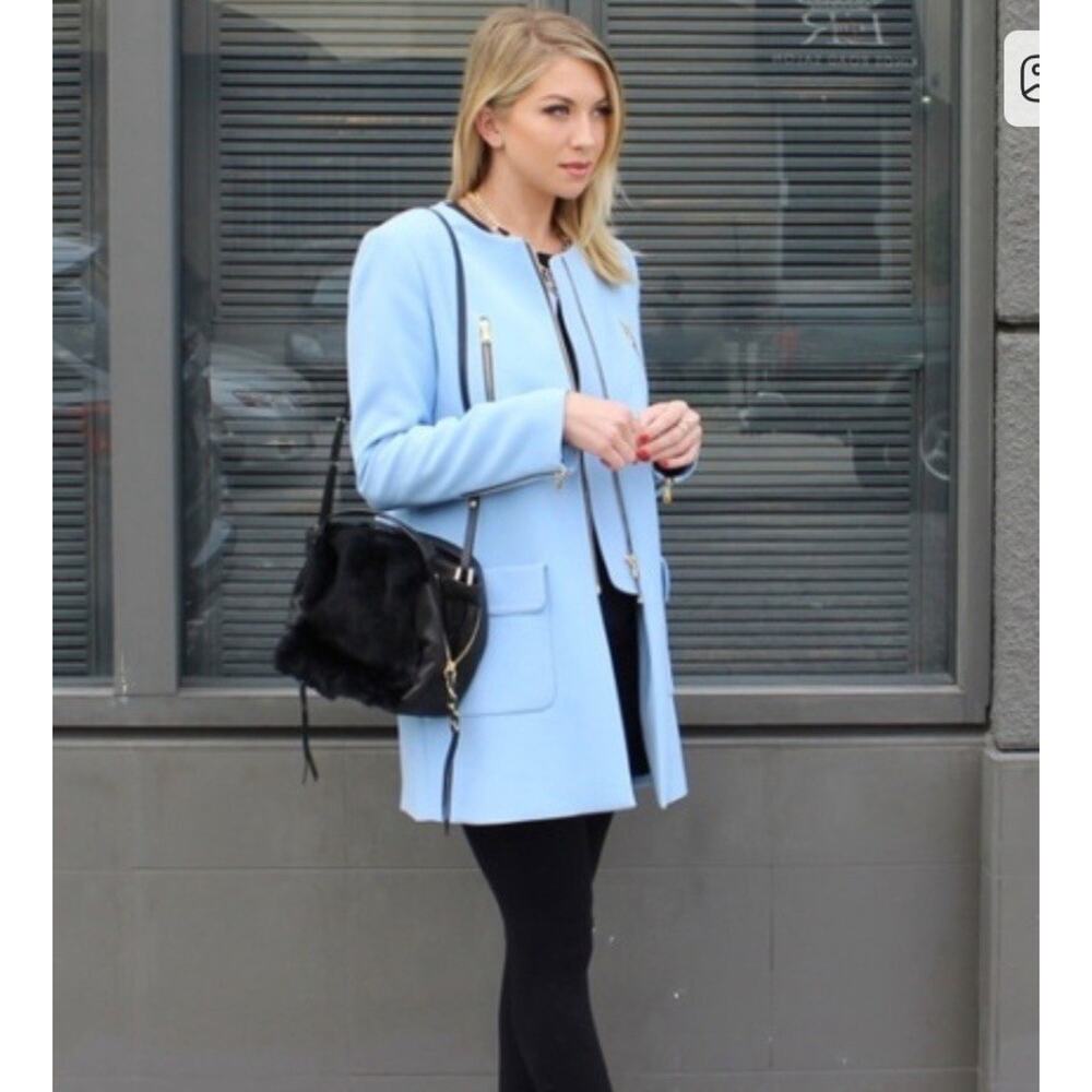 Metaphor Women's light blue collarless long coat zipper and patch pockets‎ Med